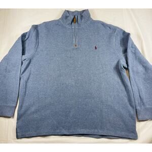 Polo Ralph Lauren Mens XL Blue Quarter Zip Cotton Pullover Sweater Mock Neck